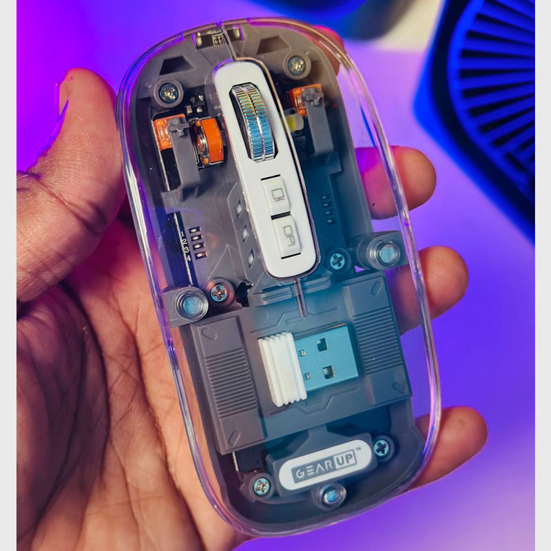 GearUP WM30 Transparent Crystal 2.4G + Bluetooth Magnetic Wireless Mouse- Gray Color thumbnail 3