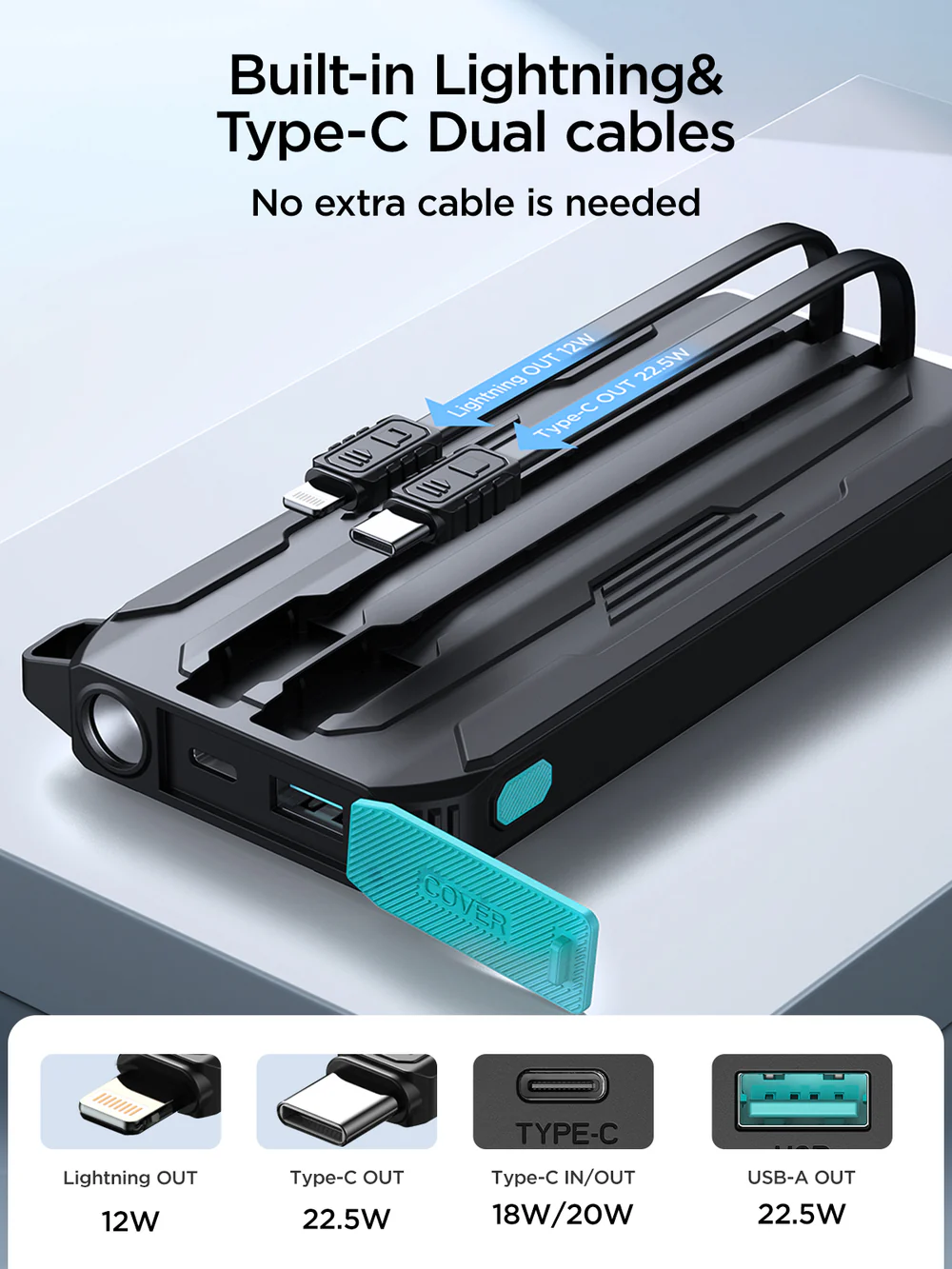 Joyroom JR-L017 22.5W 10000mAh Power Bank With Dual Cables thumbnail 3